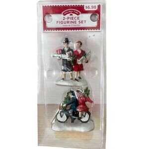 Vtg Holiday Time 2-Piece Christmas Village Accessory Set w Bicycle Gifts Kids